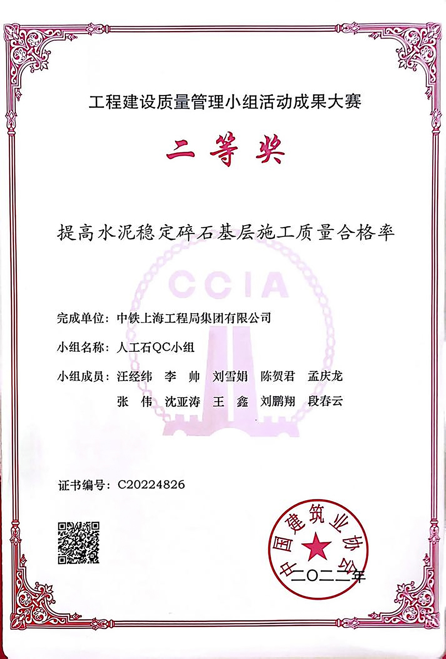 工程建設(shè)質(zhì)量管理小級(jí)活動(dòng)成果大賽二等獎(jiǎng)